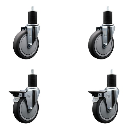 Service Caster 5'' Thermoplastic Rubber Wheel Swivel 1-3/4'' Expanding Stem Caster Set 2 Brakes, 4PK SCC-EX20S514-TPRB-2-PLB-2-134